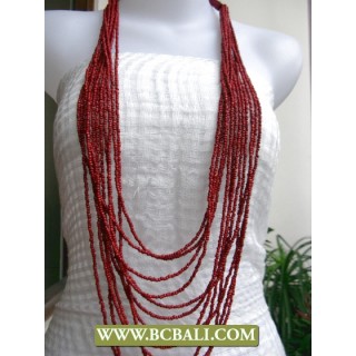 Bcbali Red Layered Multi Strand Beaded Necklaces